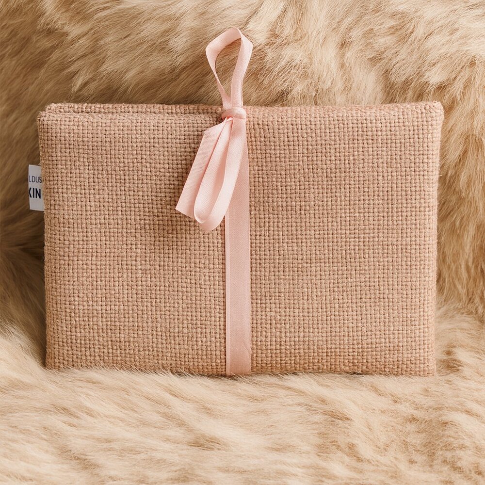 Mikimoto International Blush Pink Bowtie Burlap Pouch Wallet - 5x3.75" Chic Case